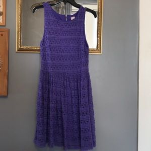 Blue-violet lace Francesca’s dress